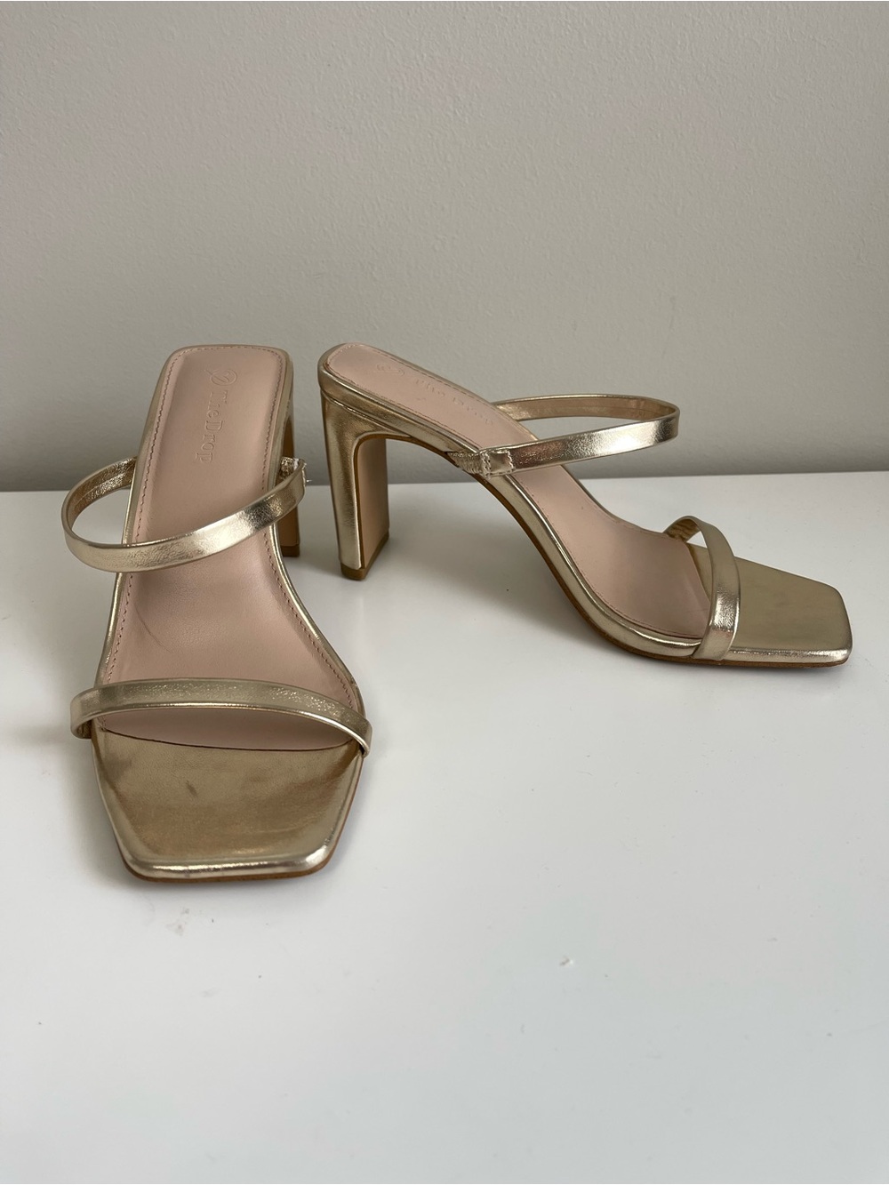 Gold Strappy Block-Heel Mules